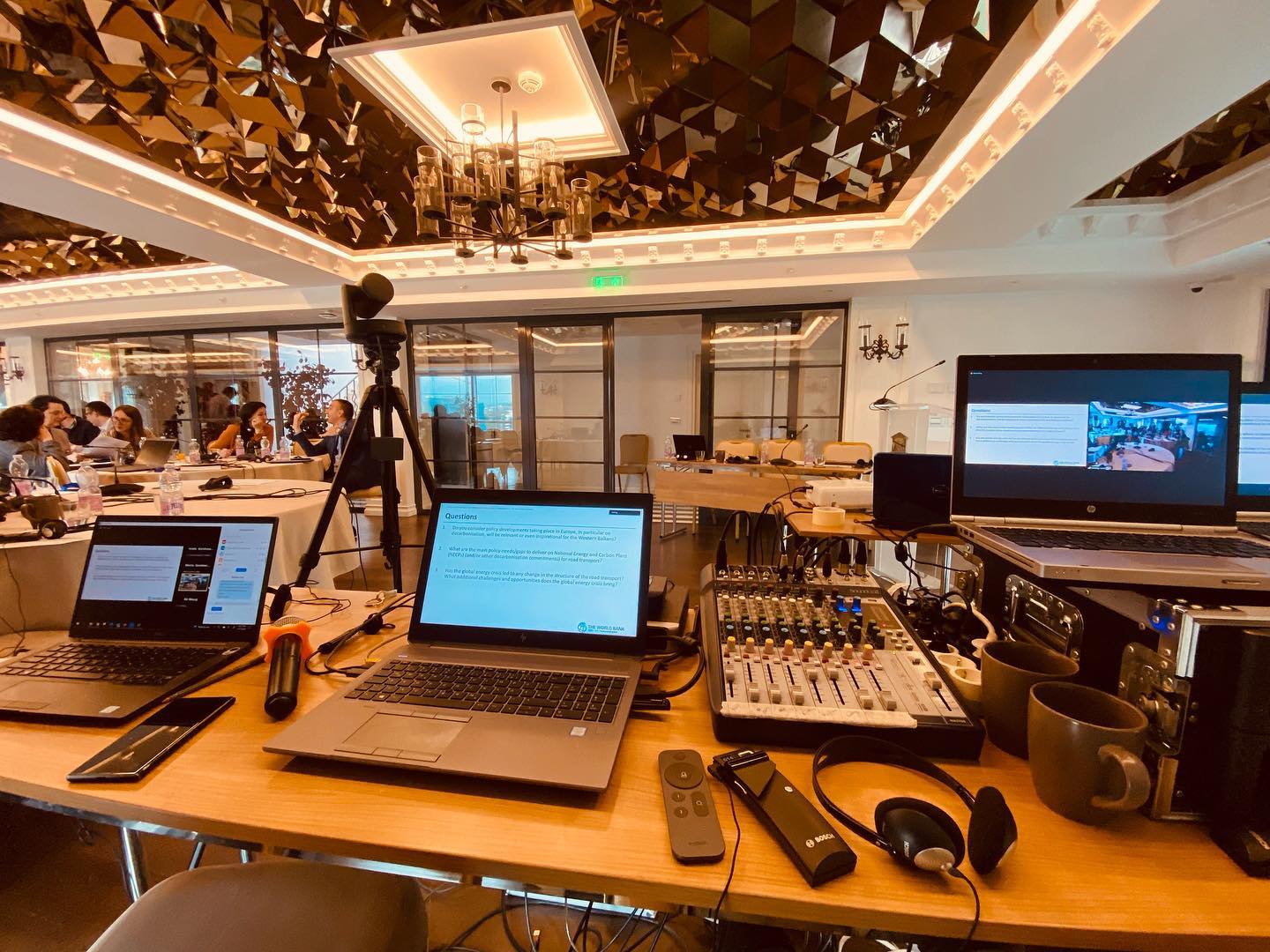 Projector and presentation setup for a business meeting in Tirana, Albania
