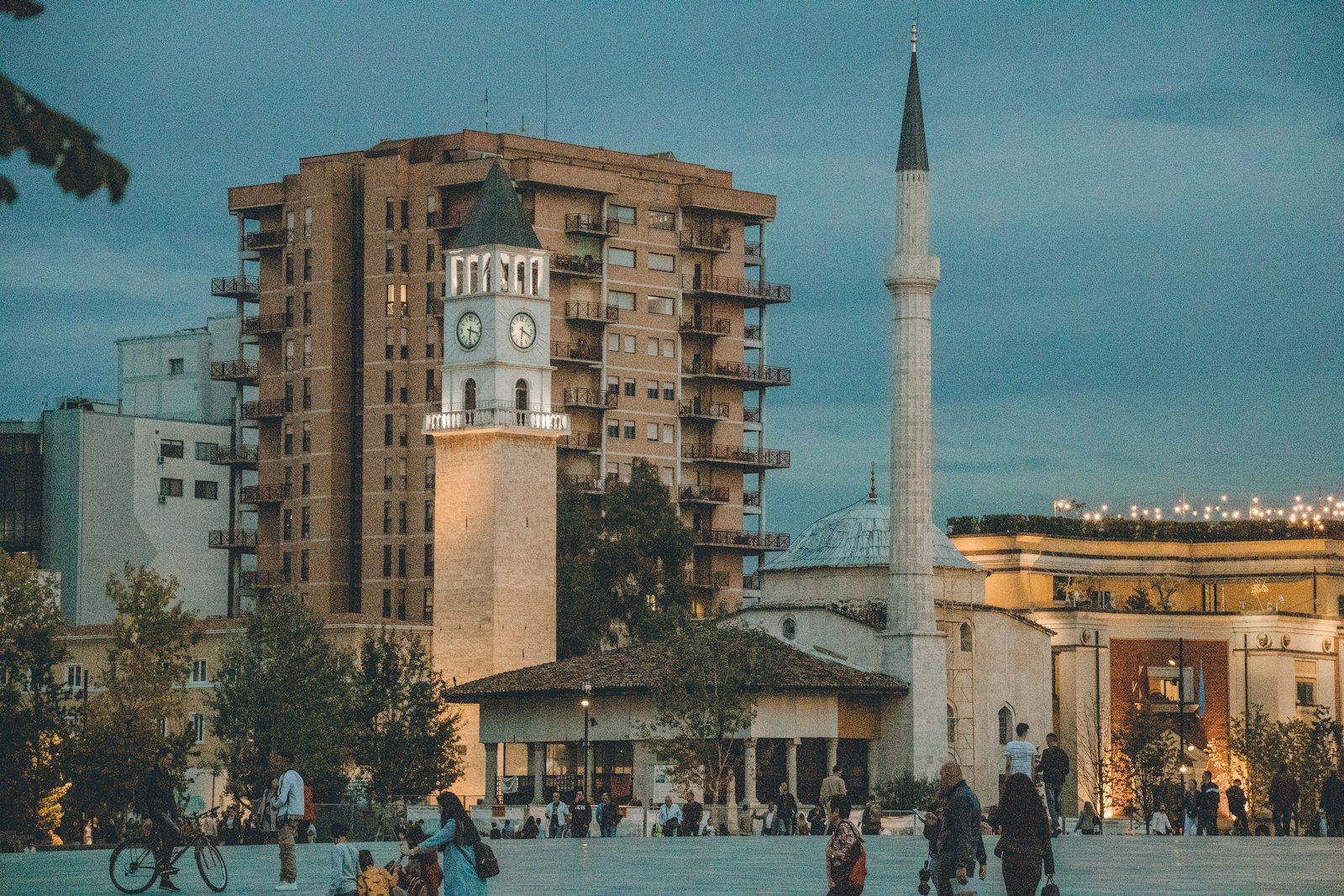 A plaza and clock tower in central Tirana, the usual arrival base for corporate groups before they move south in Albania