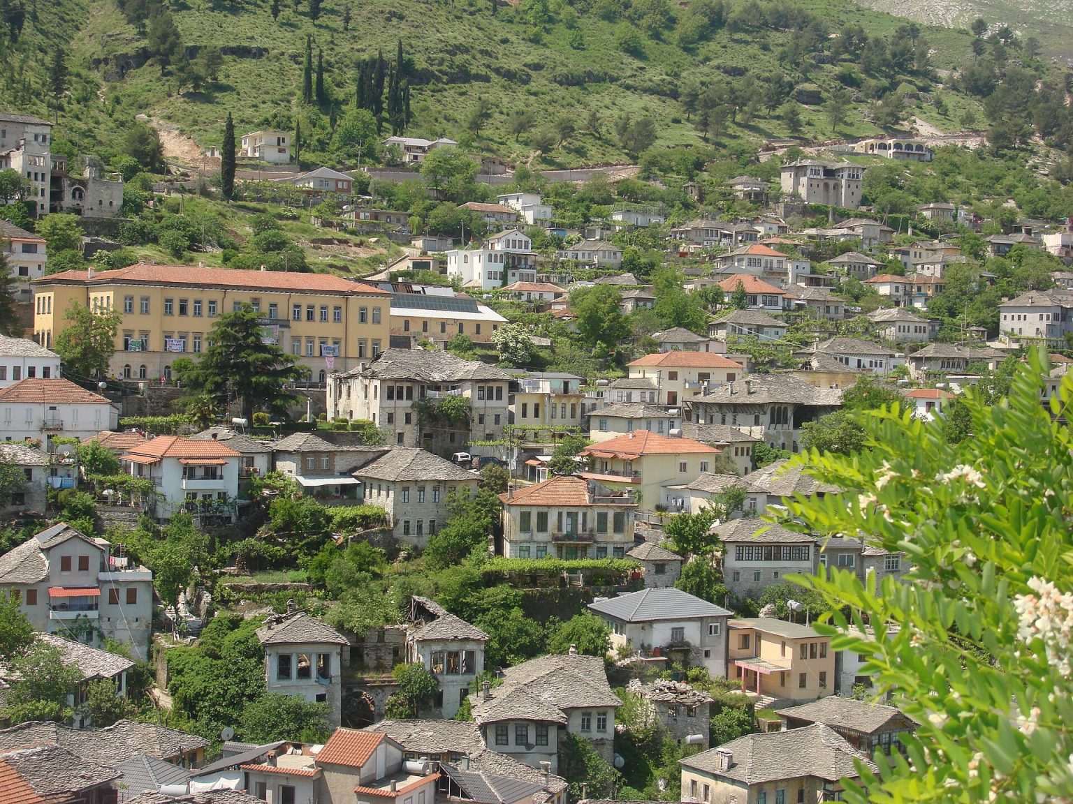 The stone houses and castle of Gjirokastër, a UNESCO site on southern Albania itineraries